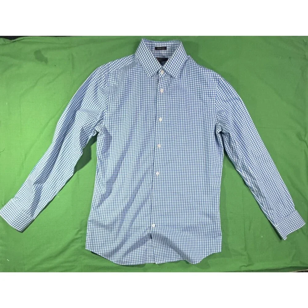 Banana Republic Men's M Blue Check Grant Fit Long Sleeve Button Up Shirt